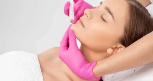 Woman receiving Kybella injection in Gilbert, AZ for double chin reduction from a professional provider.